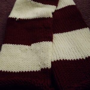 Maroon and white scarf